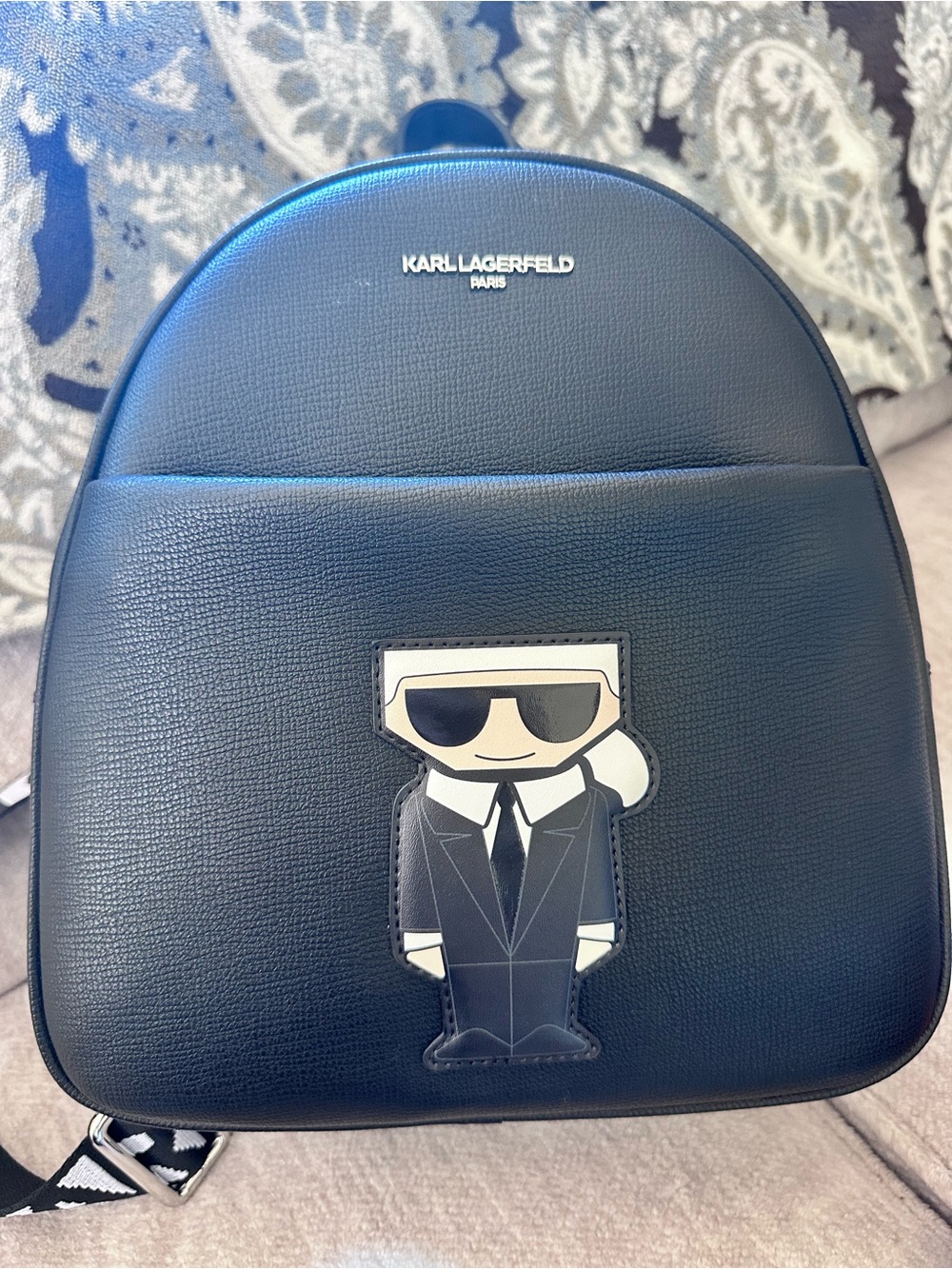 Karl Lagerfeld Black Mini Backpack with Icon Patch